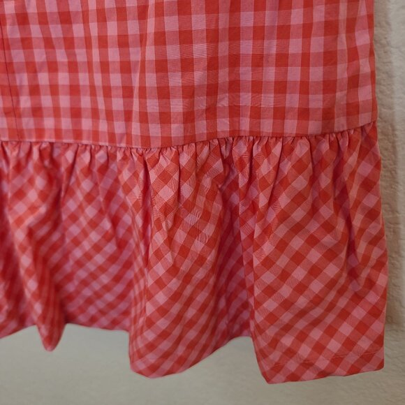 J.Crew Top Womens XS Coral Orange Gingham Sleeveless Cotton Ruffle Bow Tie Back - Picture 9 of 16